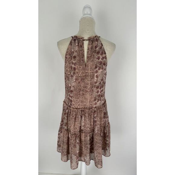 Drew Womens Pink  Floral Mini Dress Halter Neck Tiered Ruffled Size Small - Picture 2 of 8